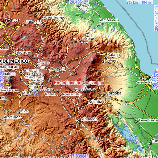 Topographic map of Emancipación Quetzalapa