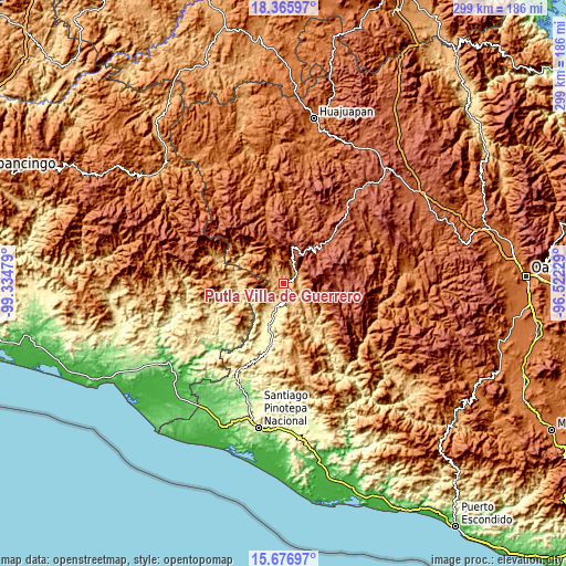 Topographic map of Putla Villa de Guerrero