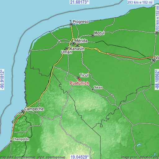 Topographic map of Pustunich