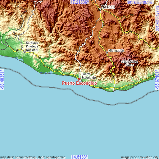 Topographic map of Puerto Escondido