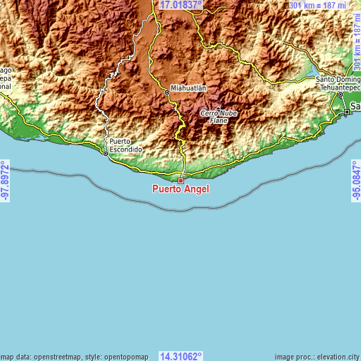 Topographic map of Puerto Ángel