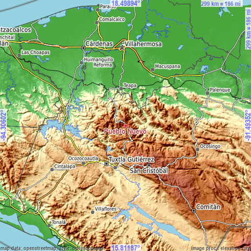 Topographic map of Pueblo Nuevo