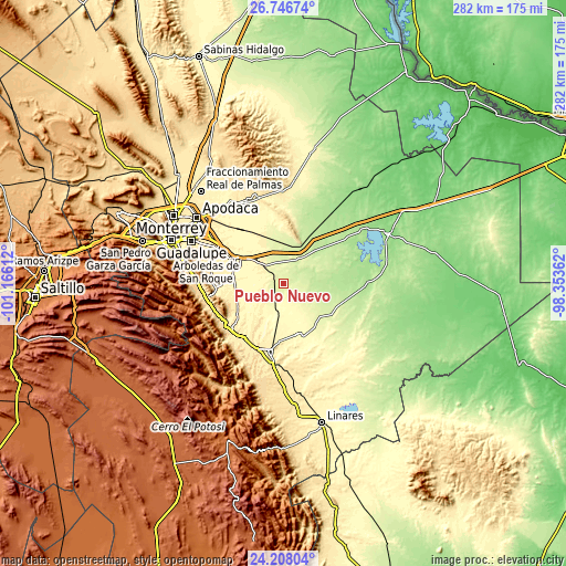 Topographic map of Pueblo Nuevo