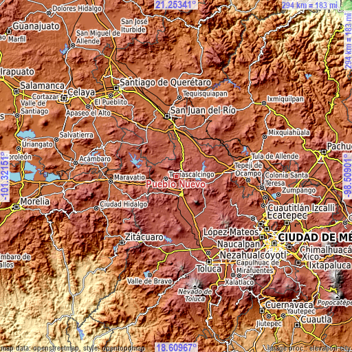 Topographic map of Pueblo Nuevo