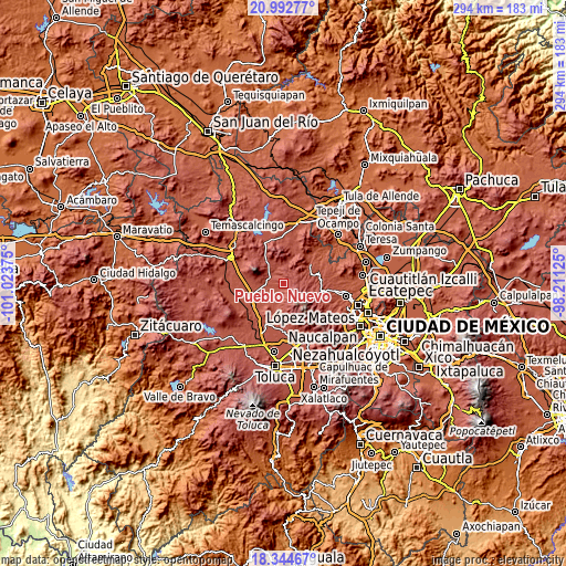 Topographic map of Pueblo Nuevo