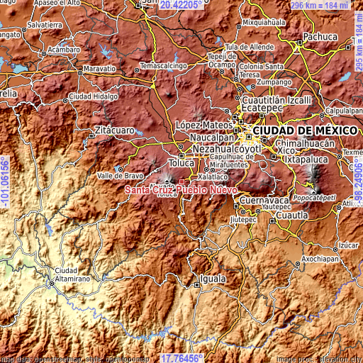 Topographic map of Santa Cruz Pueblo Nuevo