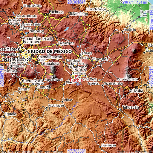 Topographic map of Puebla