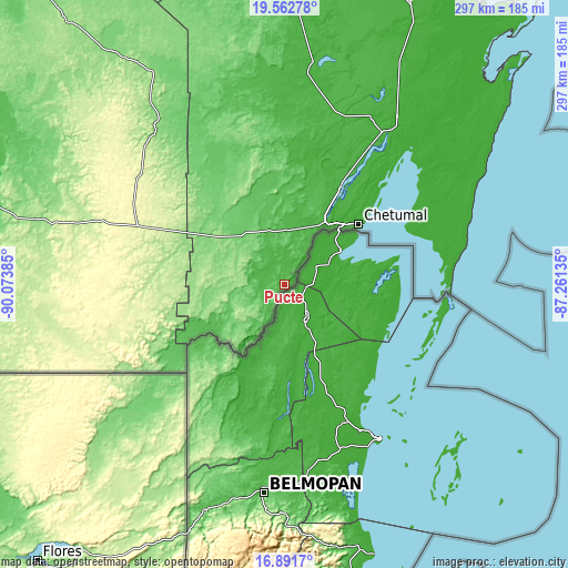 Topographic map of Pucté