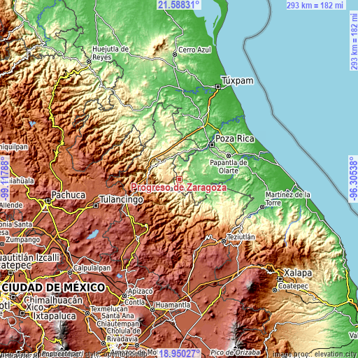 Topographic map of Progreso de Zaragoza