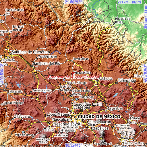 Topographic map of Progreso de Alvaro Obregon