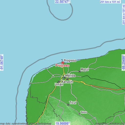 Topographic map of Progreso