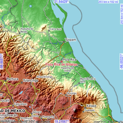 Topographic map of Poza Rica de Hidalgo