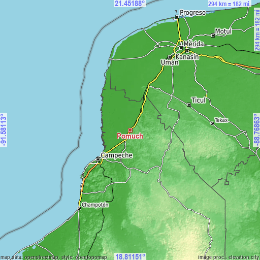 Topographic map of Pomuch