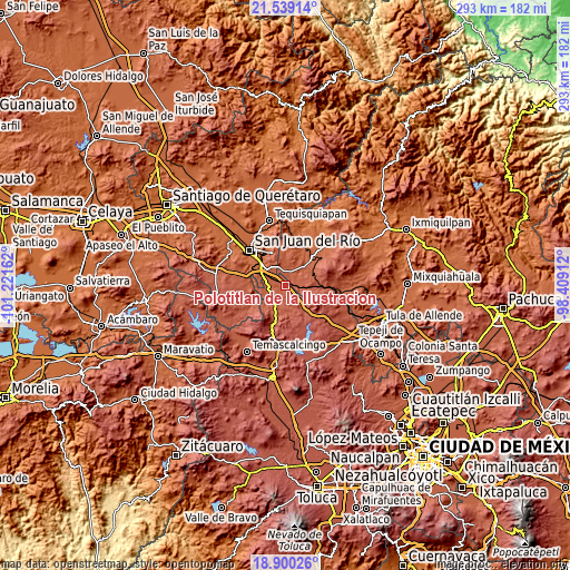 Topographic map of Polotitlán de la Ilustración