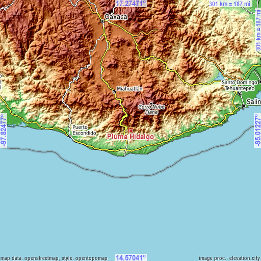 Topographic map of Pluma Hidalgo