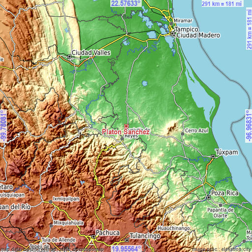 Topographic map of Platón Sánchez