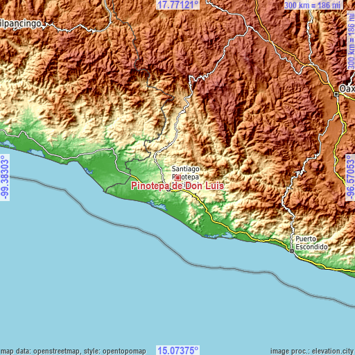 Topographic map of Pinotepa de Don Luis