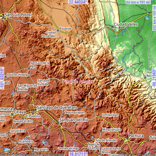 Topographic map of Pinal de Amoles