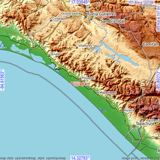 Topographic map of Pijijiapan