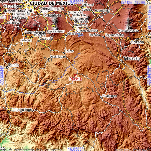 Topographic map of Piaxtla