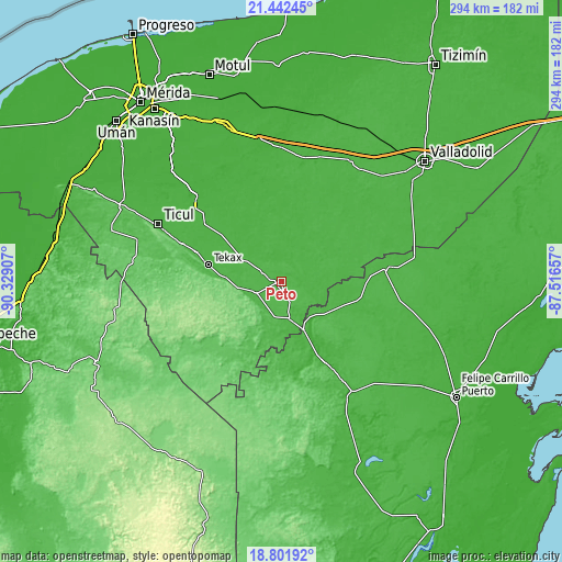 Topographic map of Peto
