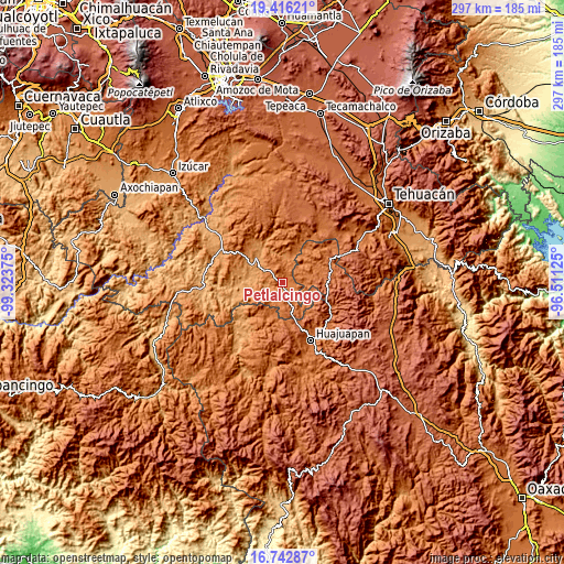 Topographic map of Petlalcingo