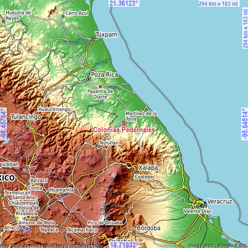 Topographic map of Colonias Pedernales