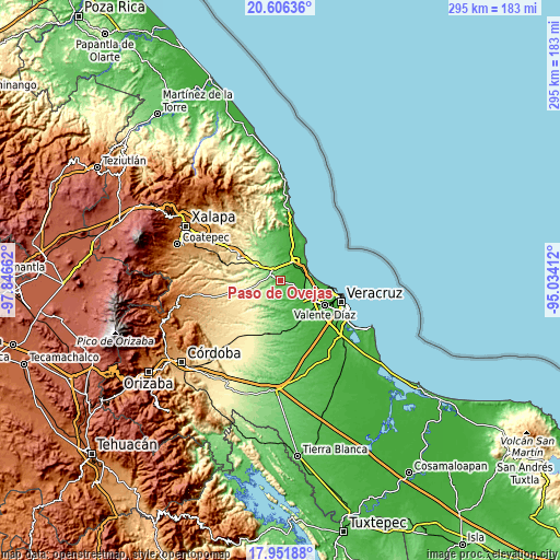 Topographic map of Paso de Ovejas