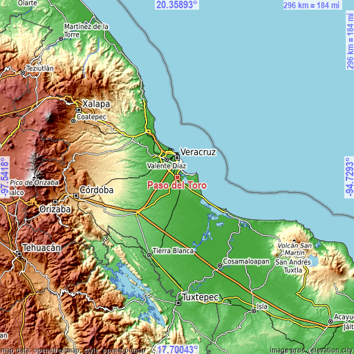Topographic map of Paso del Toro