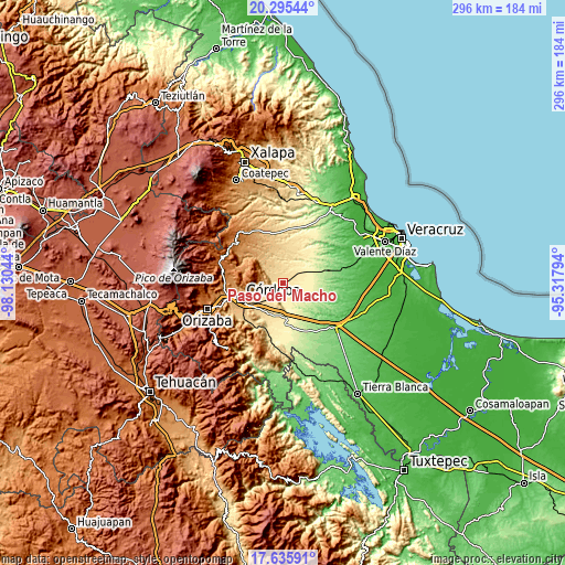 Topographic map of Paso del Macho