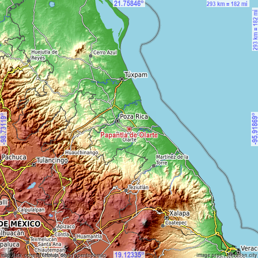 Topographic map of Papantla de Olarte