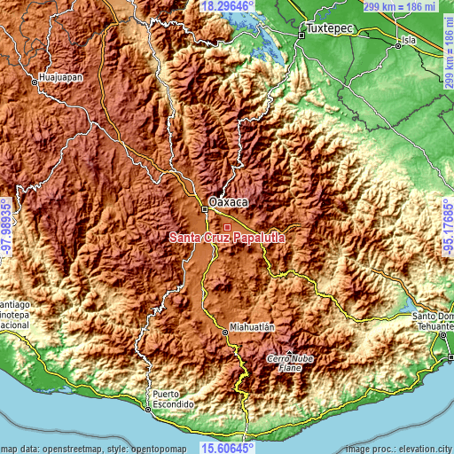 Topographic map of Santa Cruz Papalutla