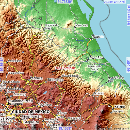 Topographic map of Papaloctipan