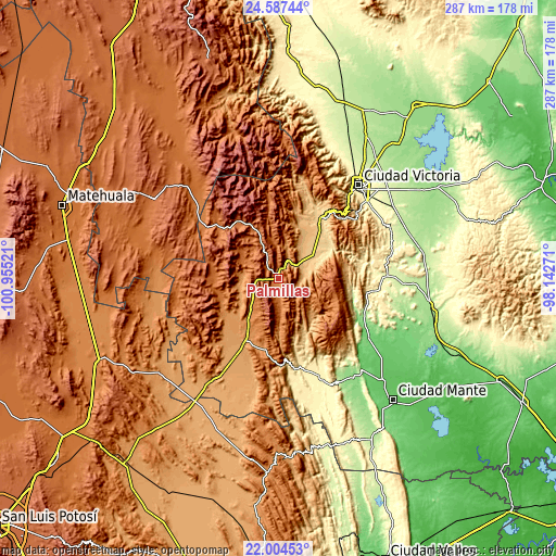 Topographic map of Palmillas