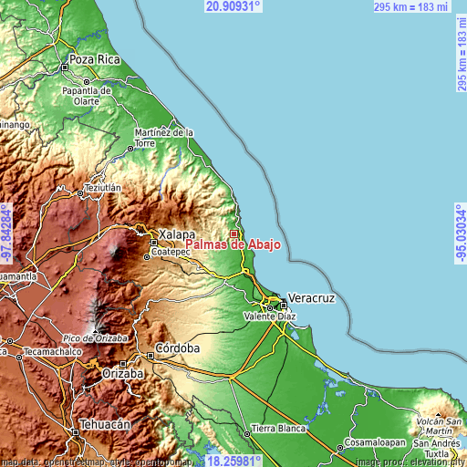 Topographic map of Palmas de Abajo