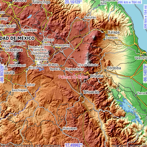 Topographic map of Palmar de Bravo