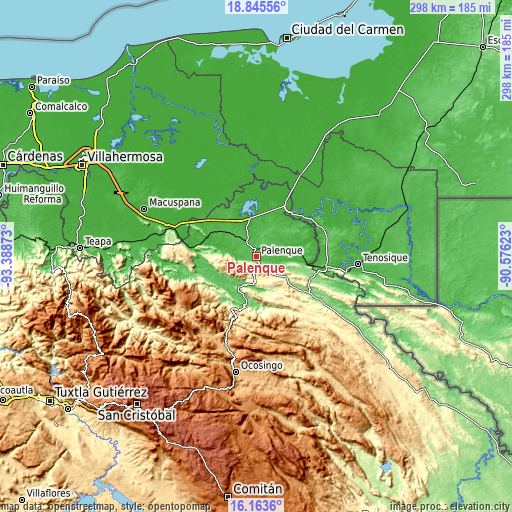 Topographic map of Palenque