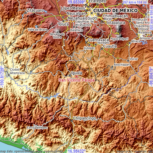Topographic map of San Vicente Palapa