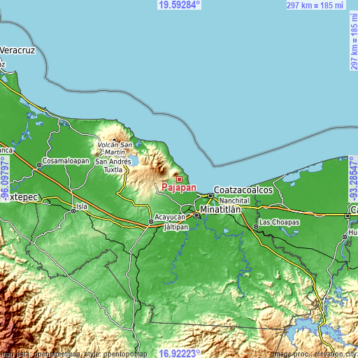 Topographic map of Pajapan