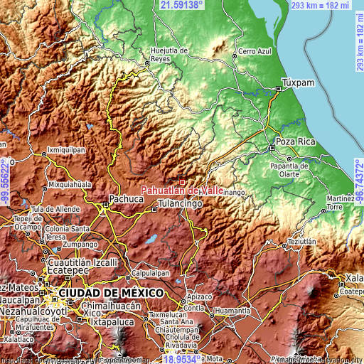 Topographic map of Pahuatlán de Valle