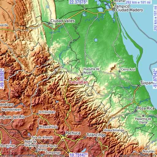 Topographic map of Pahuatlán