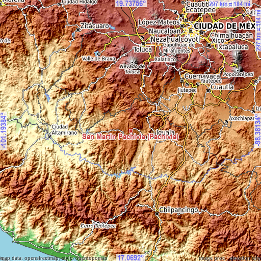 Topographic map of San Martín Pachivia (Pachivia)