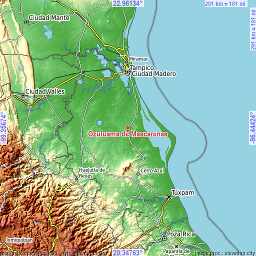 Topographic map of Ozuluama de Mascareñas