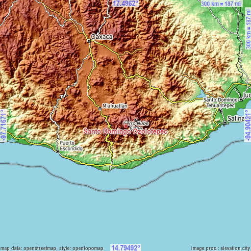 Topographic map of Santo Domingo Ozolotepec