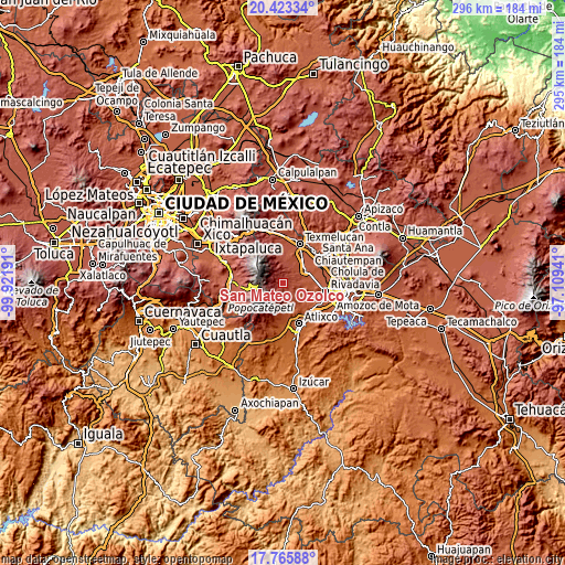 Topographic map of San Mateo Ozolco