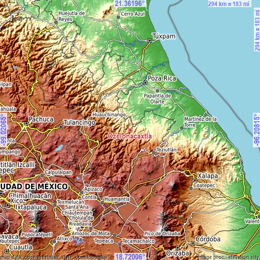 Topographic map of Ozelonacaxtla