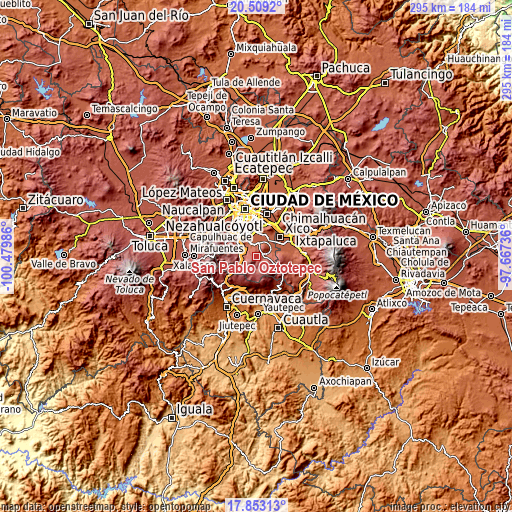 Topographic map of San Pablo Oztotepec