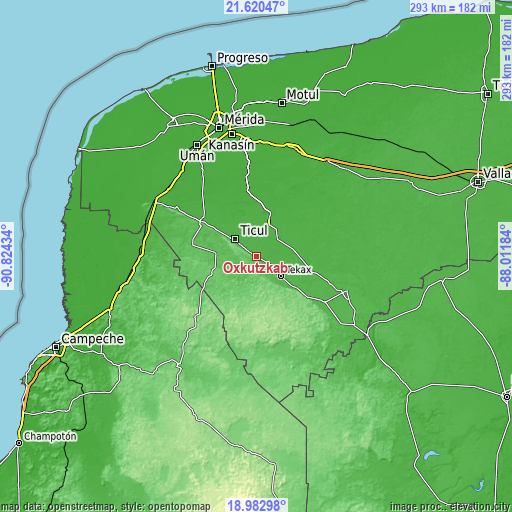Topographic map of Oxkutzkab