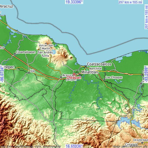 Topographic map of Oteapan