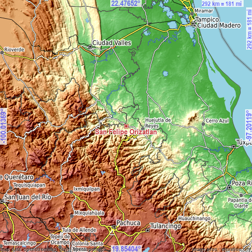 Topographic map of San Felipe Orizatlán